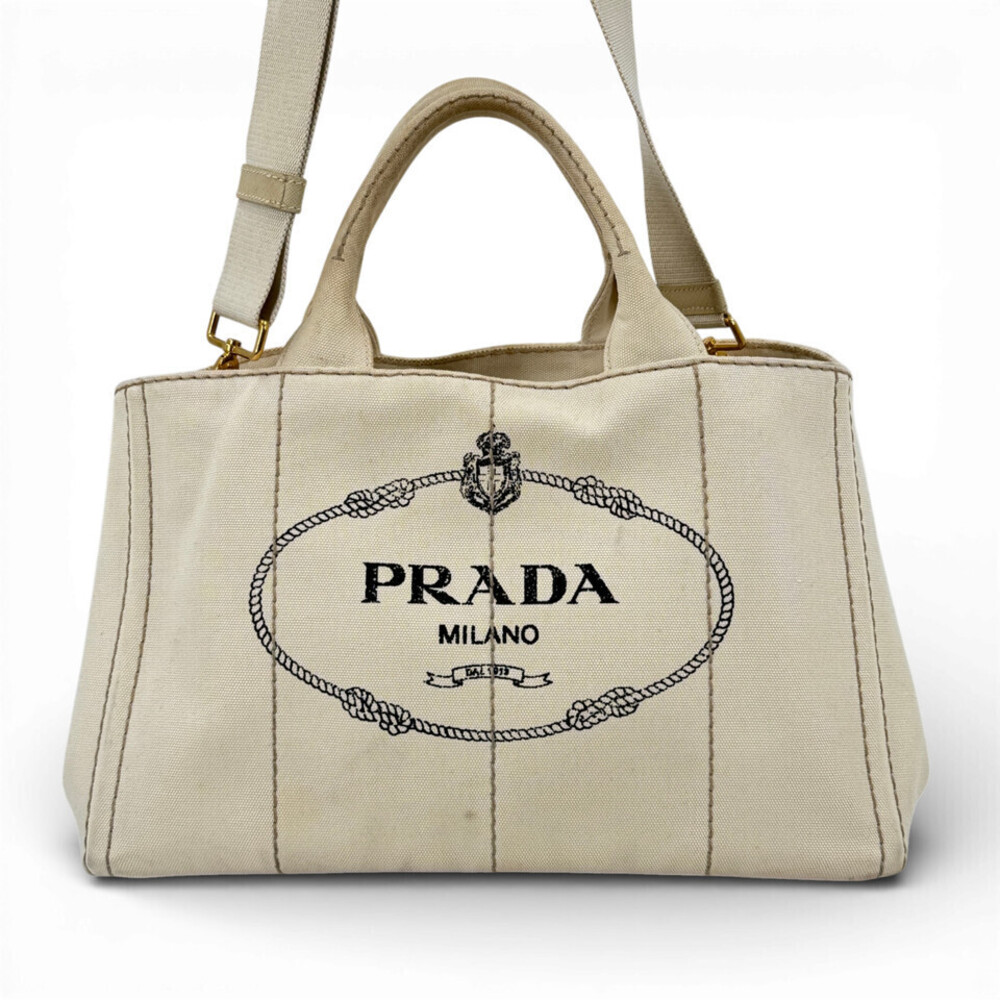 PRADA Milano Denim White Canapa Handbag